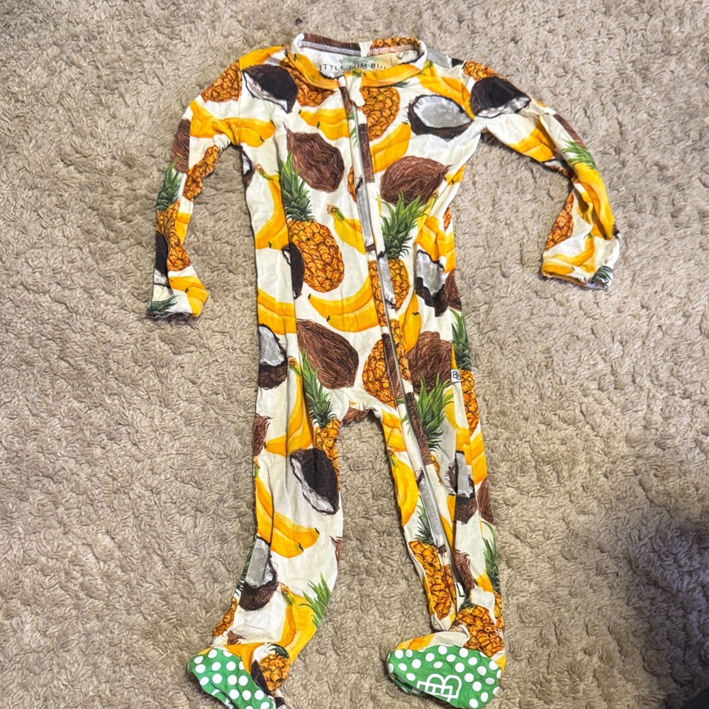 Tropical Fruit Zipper Footie Pajamas - Yellow Pineapple Print